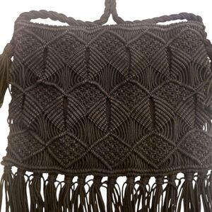Clever Carriage Company Purse Black Macramé Crossbody Bag Tasseled‎